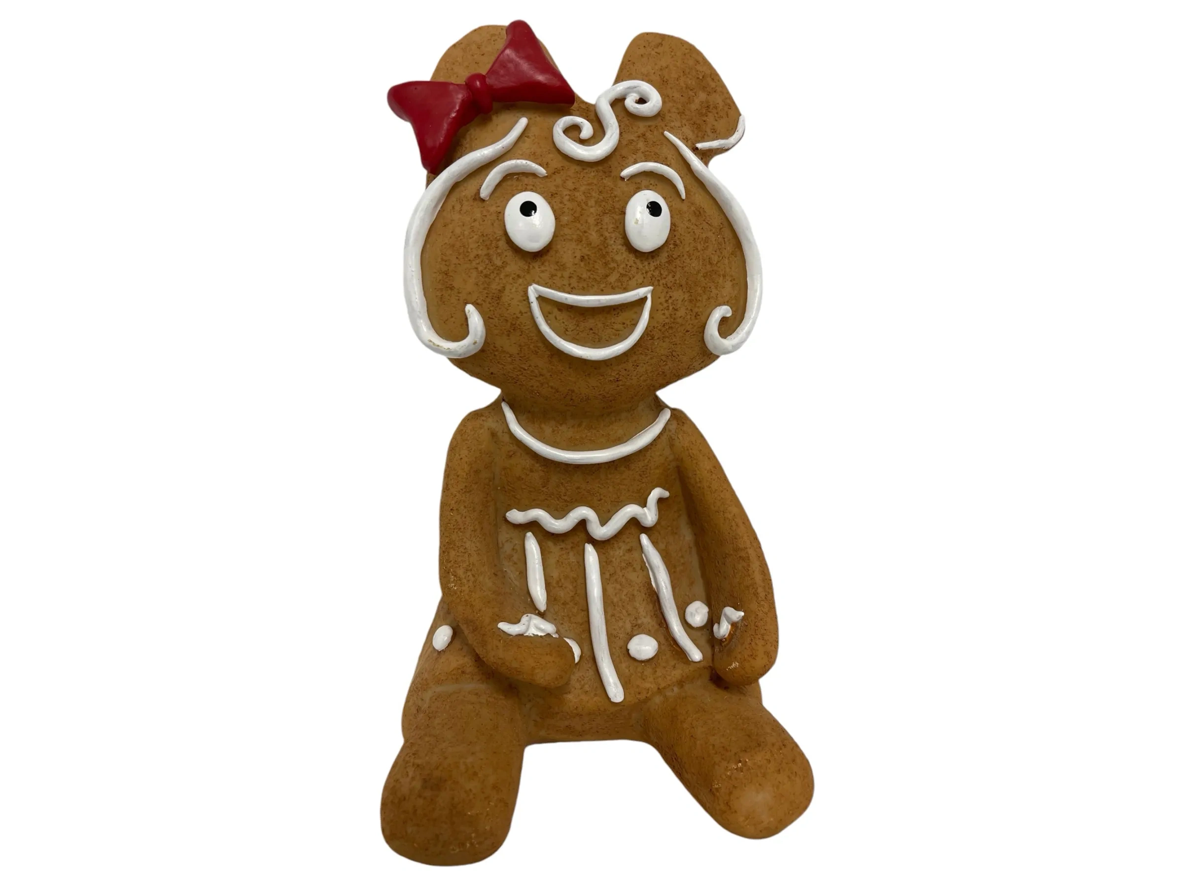 Deko-Weihnachtsfigur Lebkuchenfrau sitzend klein 24 cm Braun-Weiß